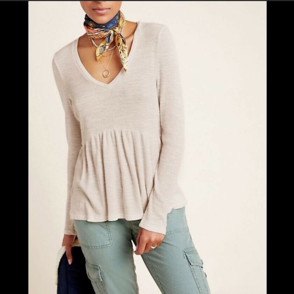 Anthropologie T.la Beige V-neck Jill Babydoll Peplum Top